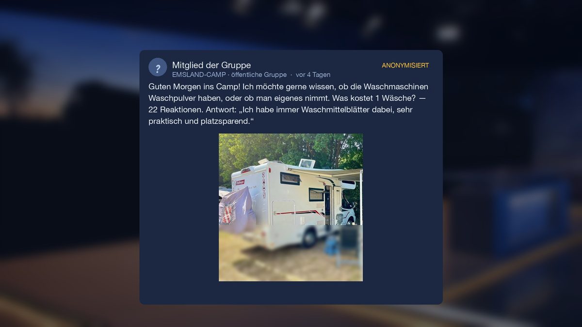 Beitrag aus EMSLAND-CAMP: Frage nach Waschpulver an den Waschmaschinen des Platzes.