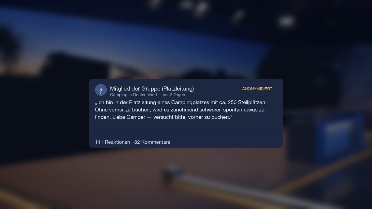 Anonymisierter Beitrag einer Platzleitung: Ohne vorher zu buchen wird es zunehmend schwerer, spontan etwas zu finden