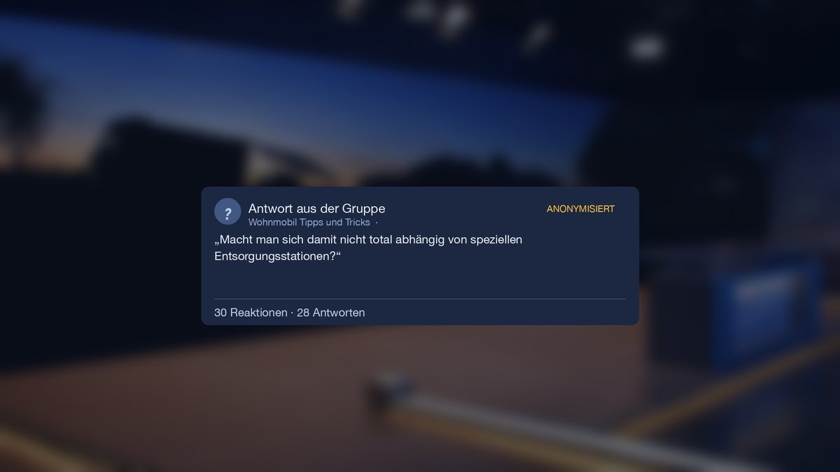 Antwort aus der Gruppe mit 30 Reaktionen: Macht man sich damit nicht abhängig von Entsorgungsstationen?