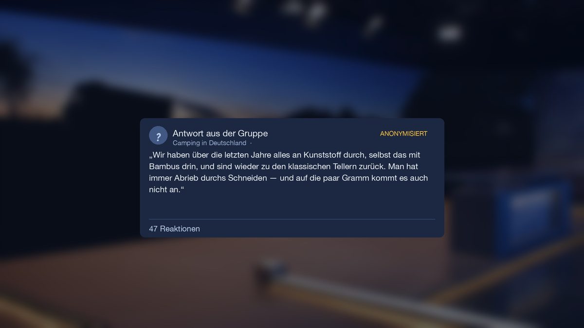 Antwort aus der Gruppe mit 47 Reaktionen: Alles an Kunststoff durch, wieder zurück zu klassischen Tellern