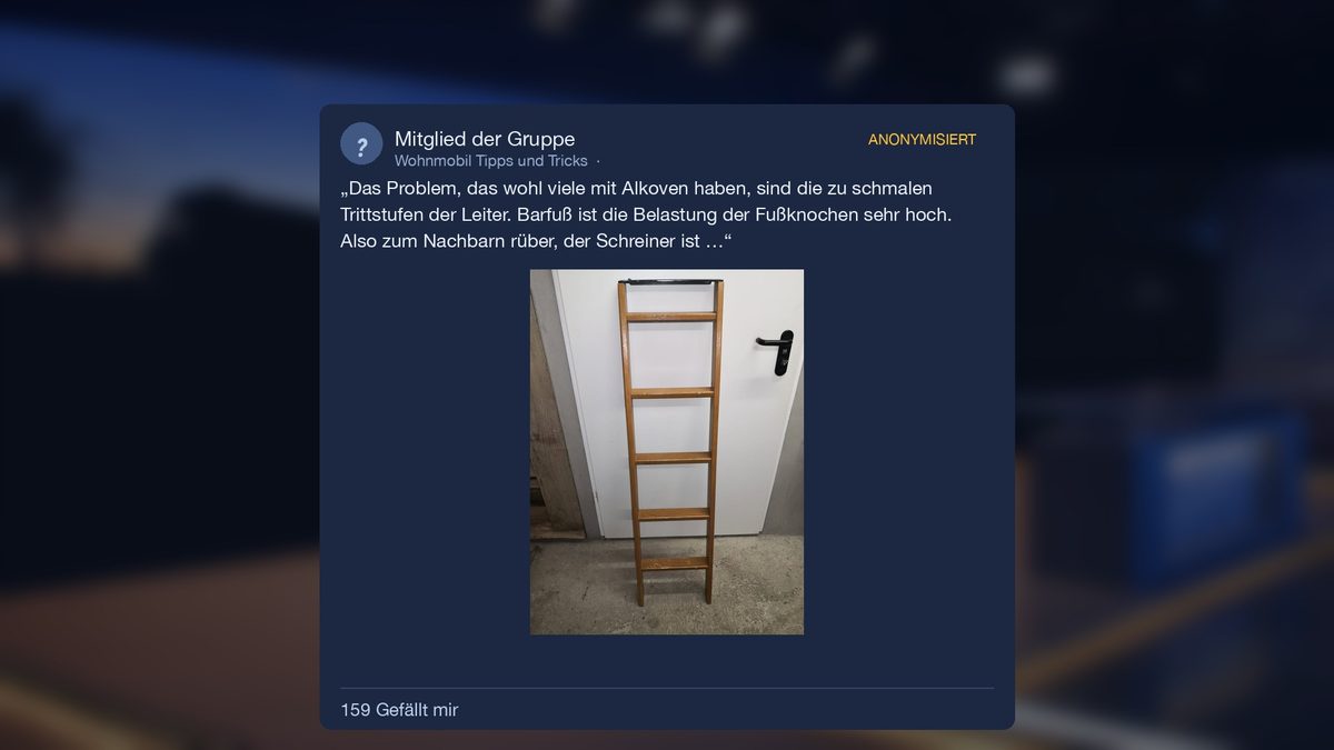 Foto: die Alkovenleiter vorher, mit schmalen Holzsprossen
