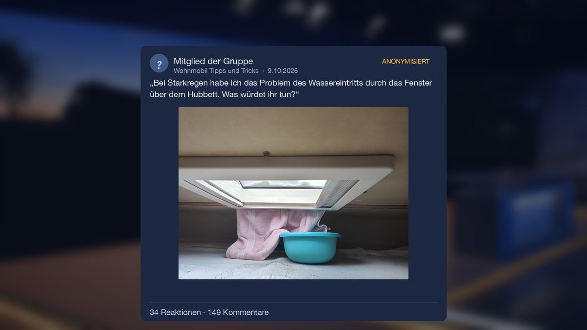 Anonymisierter Beitrag mit Foto: undichtes Dachfenster über dem Hubbett, darunter Handtuch und Schüssel – 149 Kommentare
