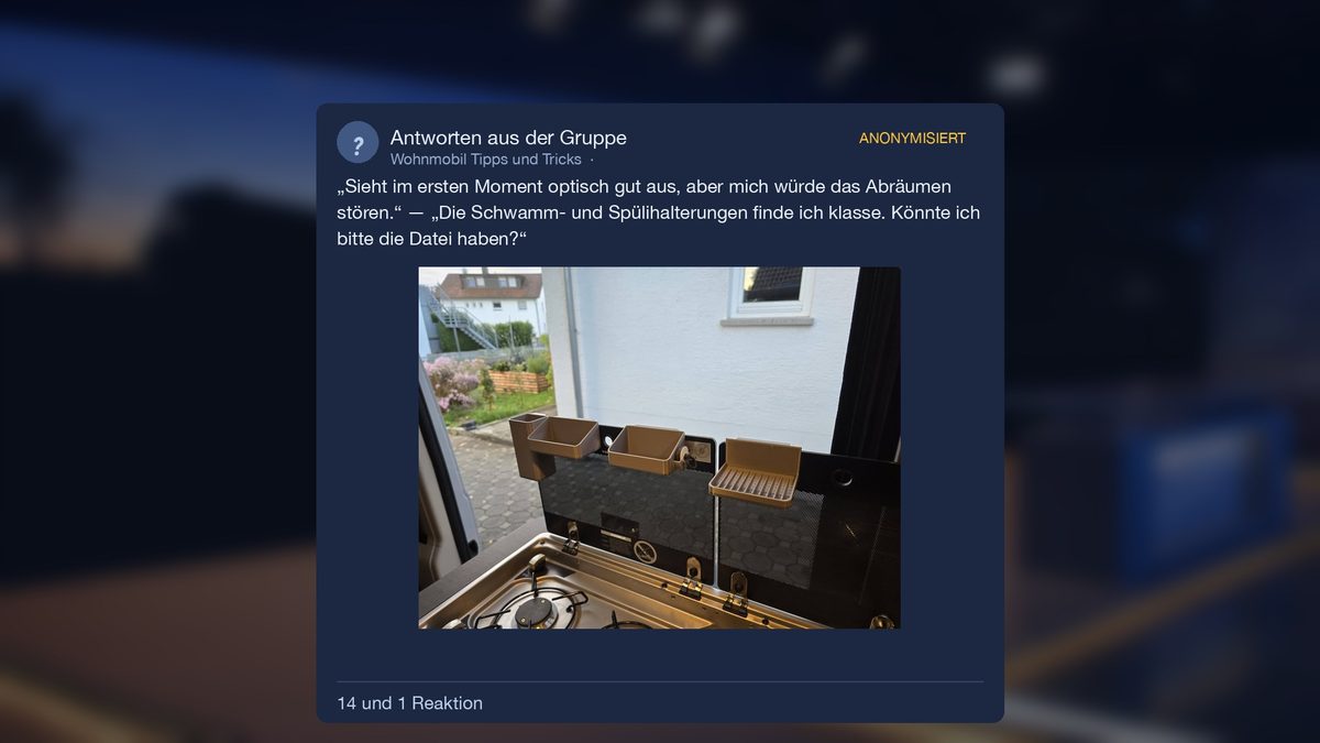 Antworten aus der Gruppe mit Foto der leeren Halter: das Abräumen würde stören, Bitte um die Druckdatei