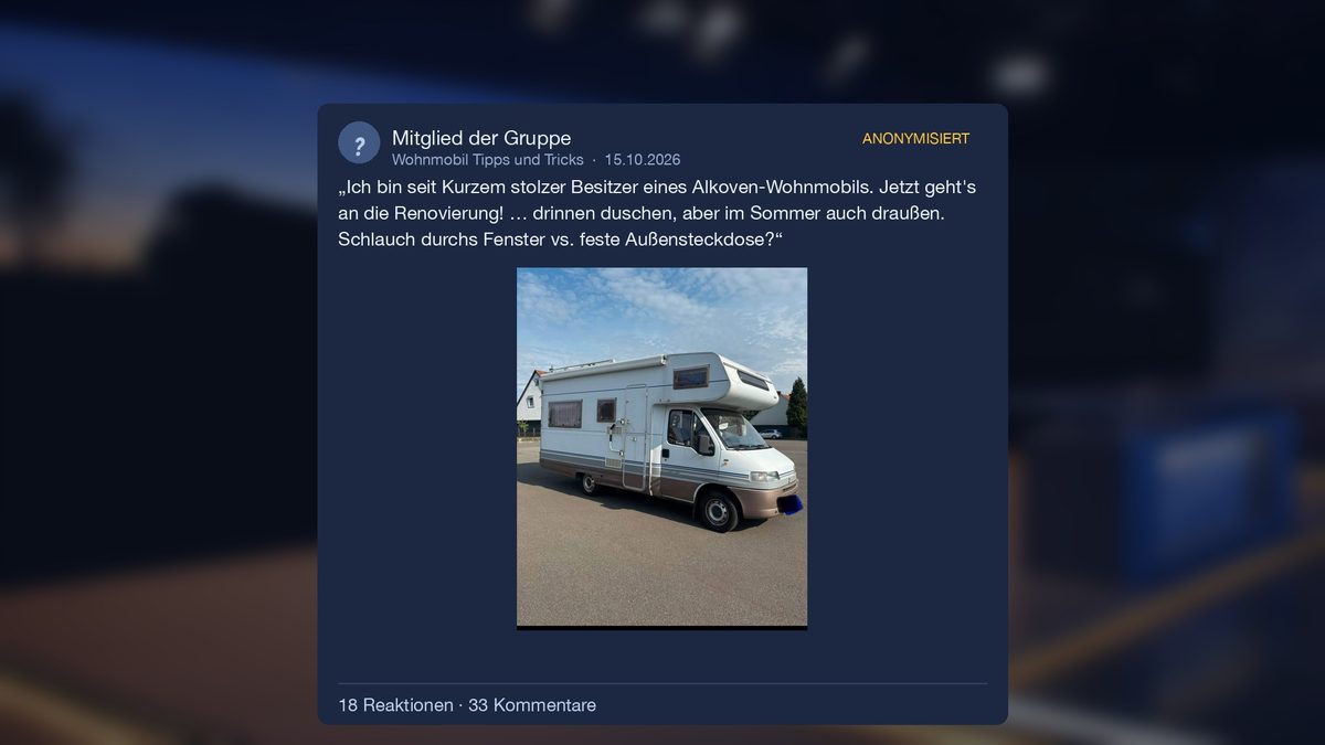 Anonymisierter Beitrag mit Foto: älteres Alkoven-Wohnmobil, das renoviert werden soll – 18 Reaktionen, 33 Kommentare