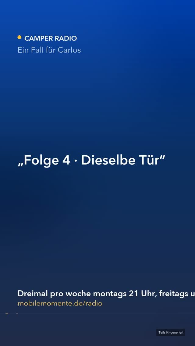 Reingehört: Ein Fall für Carlos Folge 4 · Dieselbe Tür Läuft heute um 21 Uhr im Camper Radio — kostenlos und ohne Anmeldung auf …